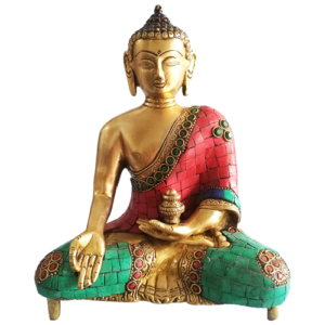 Meditating Brass Buddha Statue with stone work Showpiece 8"