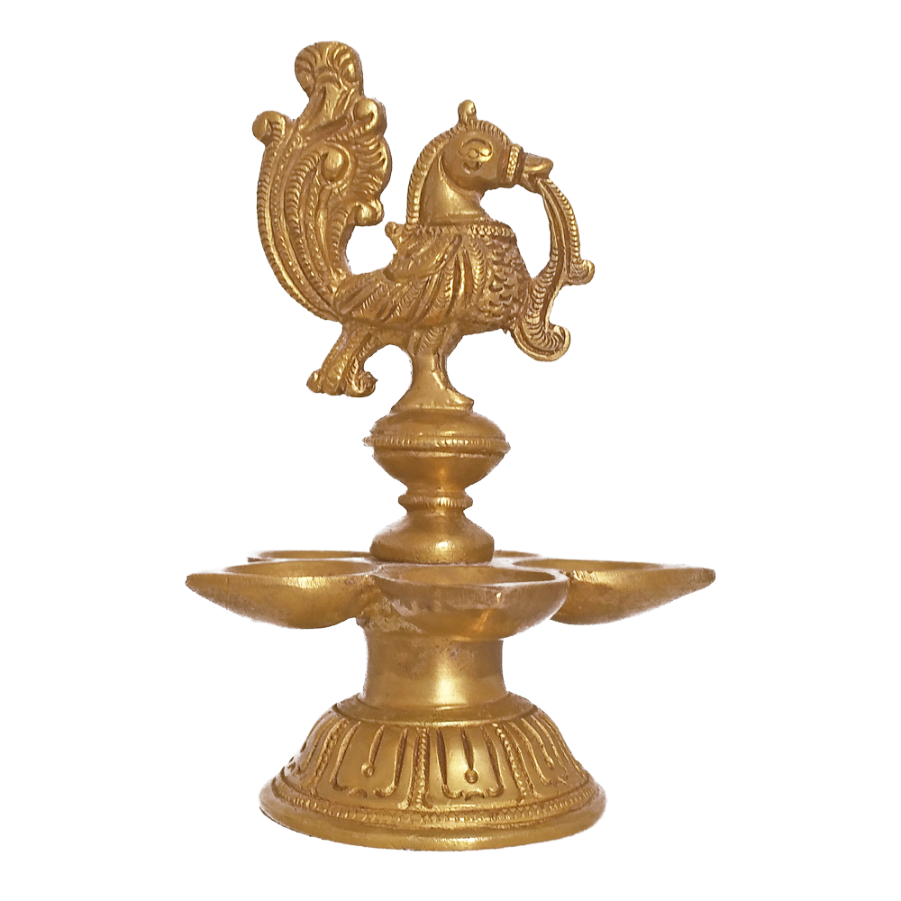 Pure Brass Golden Peacock Diya with Five Faced Jyot Showpiece 7" Pure Brass Golden Peacock Diya with Five Faced Jyot Showpiece 7"
