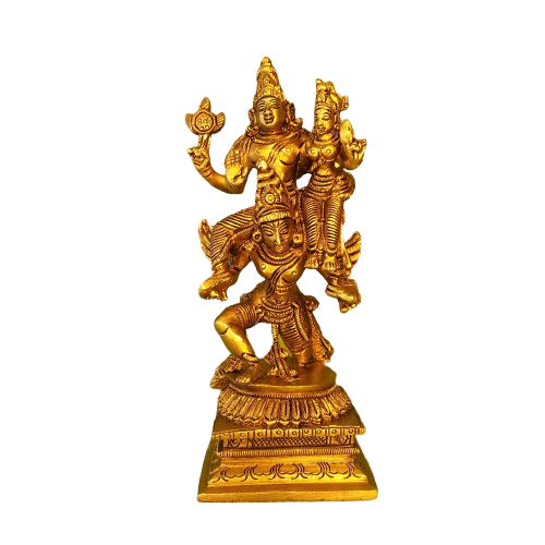 Skucode - 1762 Lord Vishnu and Lakshmi On Garuda Vahanam Brass Statue 6" - Image 1