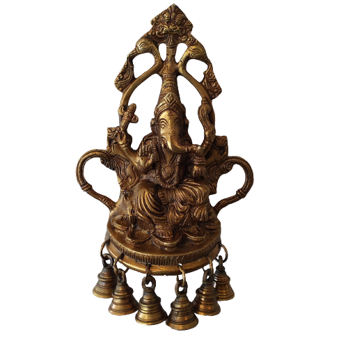 Lord Ganesha on Lotus Wall Hanging With Bells