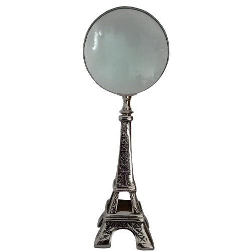 Brass-Eiffle-Tower-With-Magnifying-Glass-Nickel-Finish-Home-Decor-Gifts-Coimbatore-India-Buy-Online-1873 Brass Eiffel Tower with Magnifying glass-Nickel Finish-14" - Image 1