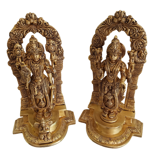 Brass-Lord-Vishnu-And-Lakshmi-With-Arch-Idol-Statue-Hindu-God-India-Coimbatore-Buy-Online-2056 Lord Vishnu and Lakshmi with Arch Brass Statue- 9" - Image 1