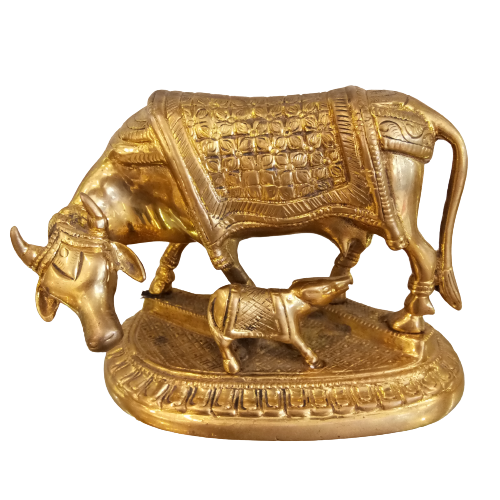 brass-kamadhenu-statue-flower-vastu-items-pooja-items-buy-online-India-2242 Kamadhenu Cow with Calf Brass Idol