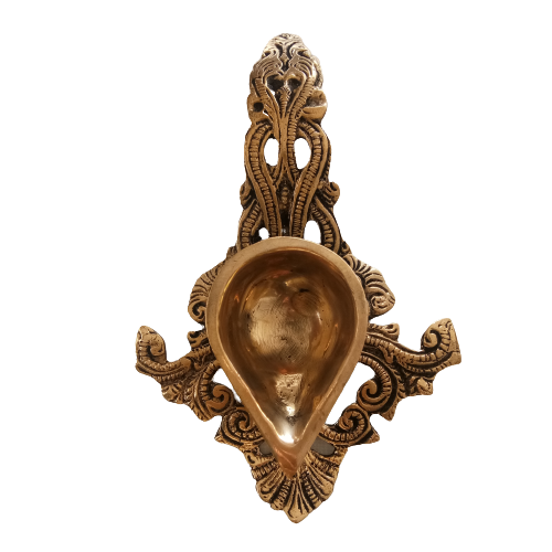brass-aarthi-holder-spoon-designer-temple-pooja-1-face-wick-copper-buy-online-2377 (3) Brass Diya With Handle-7.2" - Image 1