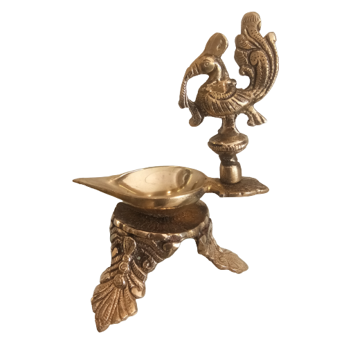 brass-designer-Diya-annam-home-decors-pooja-gifts-copper-god-idols-India-2397 Brass Diya on Stand with peacock Handle