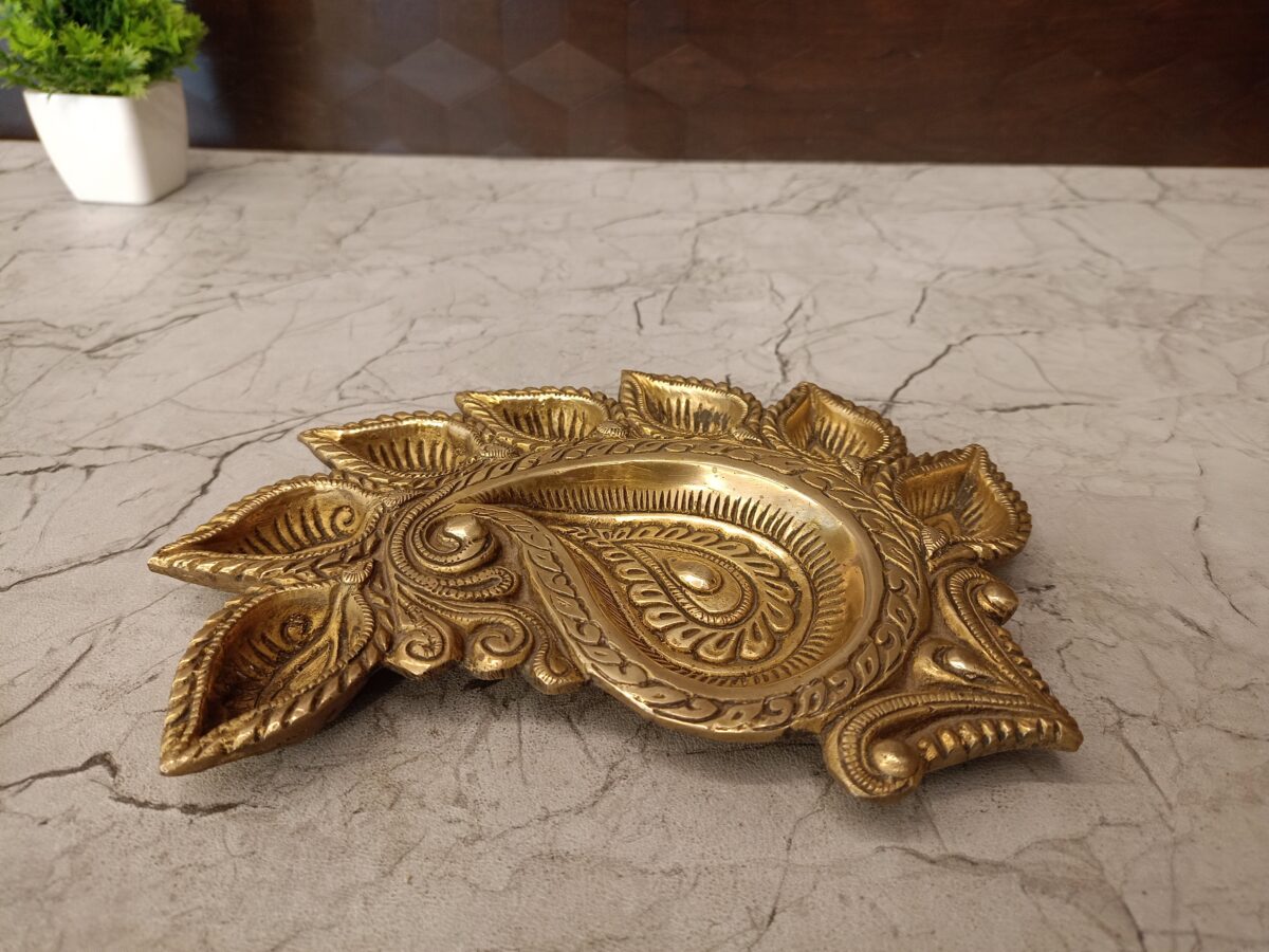 brass mango leaf seven face diya pooja gift vgocart coimbatore india scaled