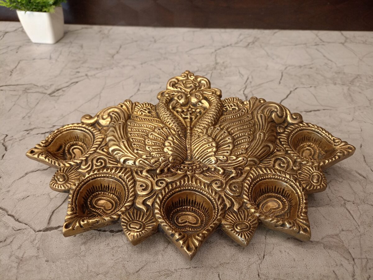 brass peacock design diya pooja gift home decor vgocart coimbatore india1 scaled