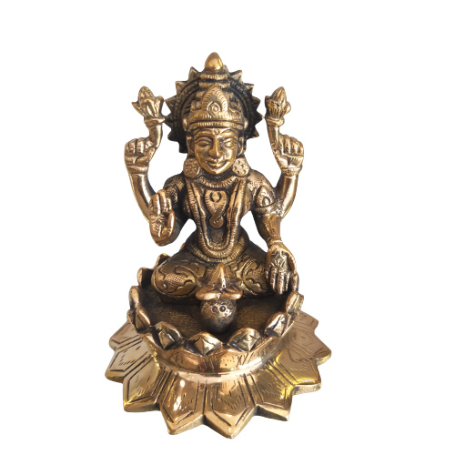brass-mahalakshmi-statue-hindu-god-idols-buy-online-gifts-India-pooja-items-home-decors (4) Brass Antique Lakshmi on Lotus Statue- 4.5" - Image 1