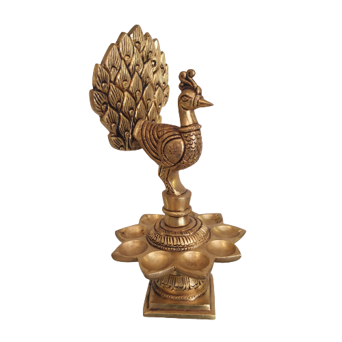 brass-peacock-diya-9-face-home-decors-diyas-hindu-god-idols-buy-online-gifts-India (3) Weight: 2 kg, Height: 8.5 inches