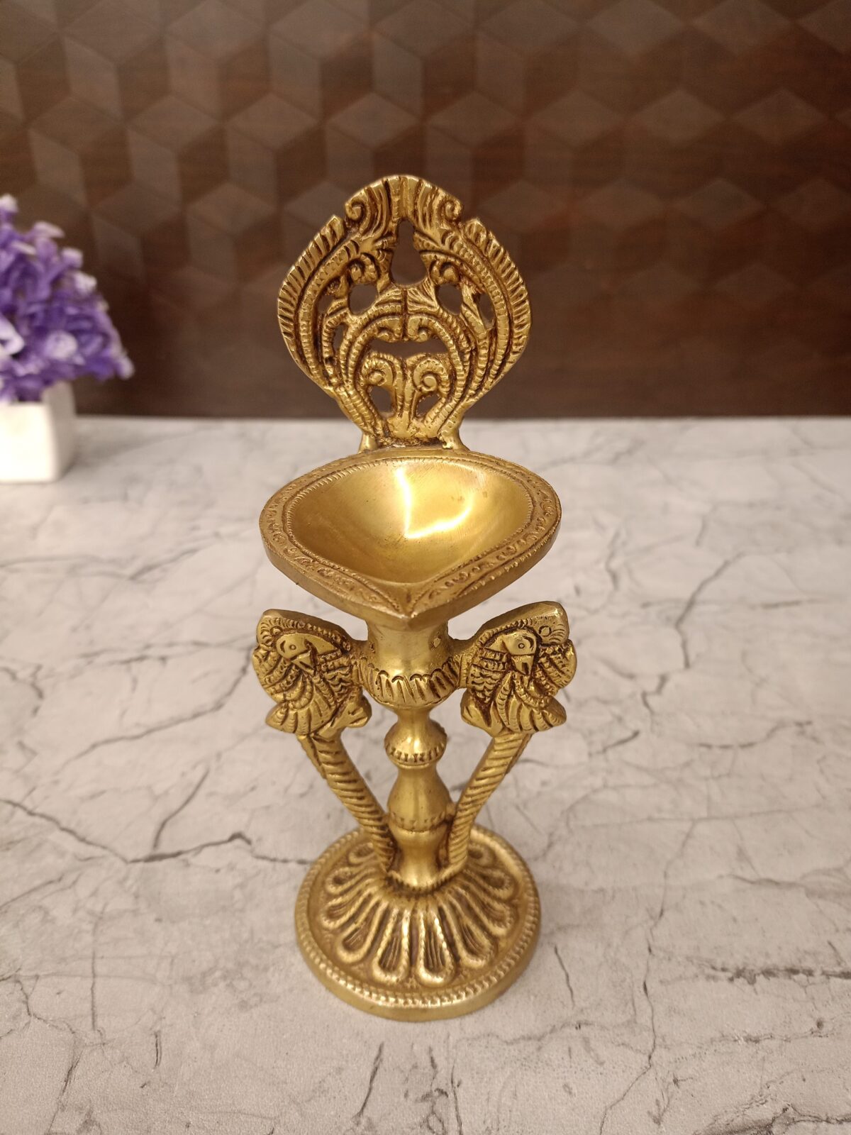 brass designer diya with parrot vgocart coimbatore india1 scaled