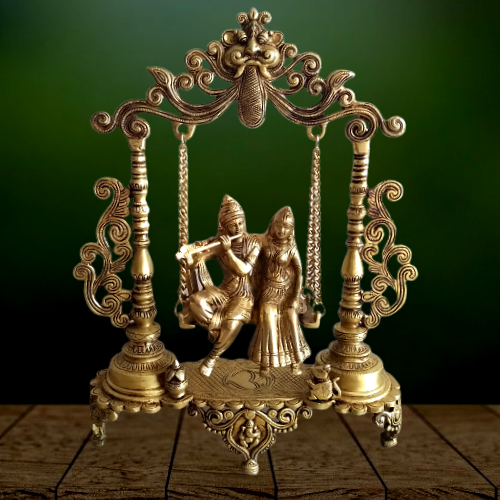 brass-krishna-swing-hindu-god-idols-buy-online-pooja-gifts-home-decors-coimbatore Brass Radha Krishna on swing- 18" - Image 1