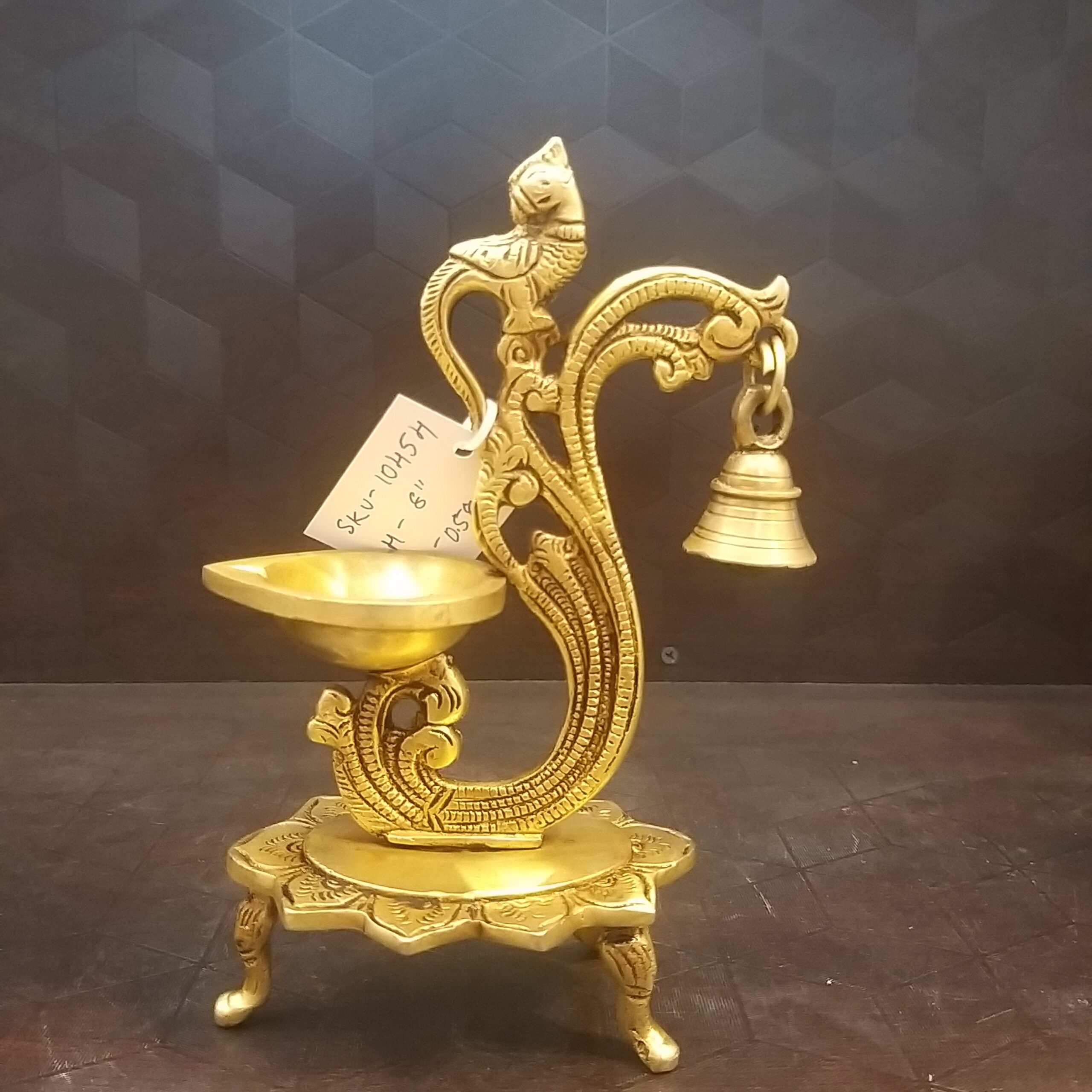 20230628_151112 Brass Diya With Stand And Bell Idol- 8" - Image 1