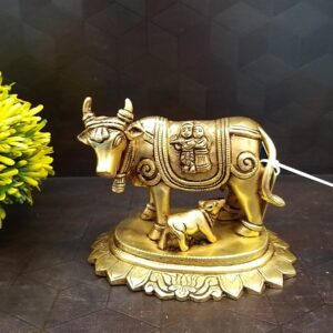 Brass Handcrafted Kamadhenu with Radha Krishna