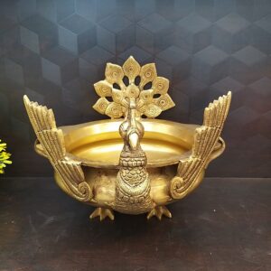 Brass Uruli With Mayil Medium