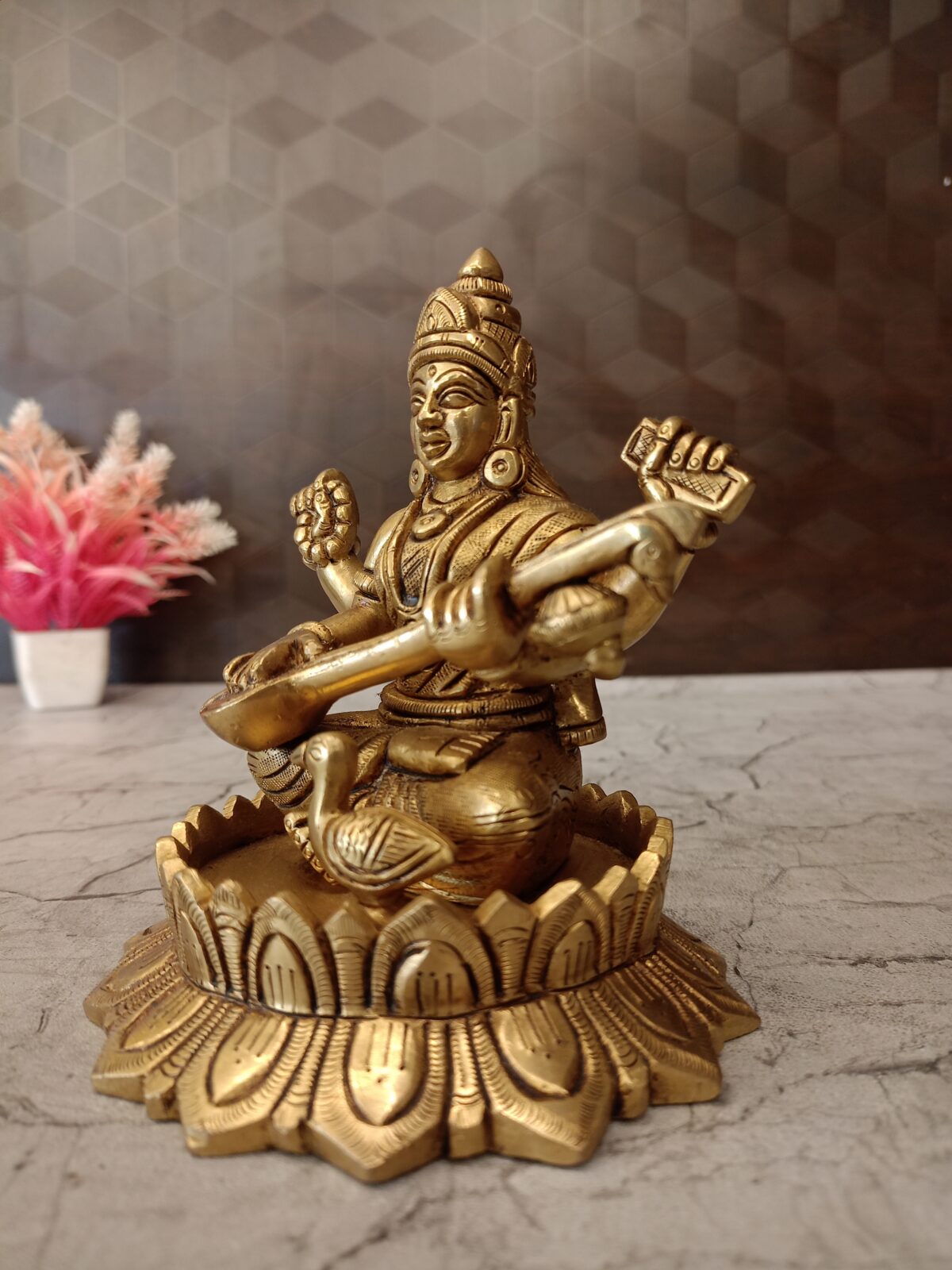 Brass Saraswathi Sculpture- 5" - Image 4