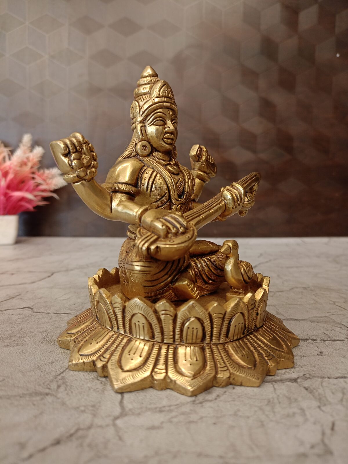 Brass Saraswathi Sculpture- 5" - Image 2