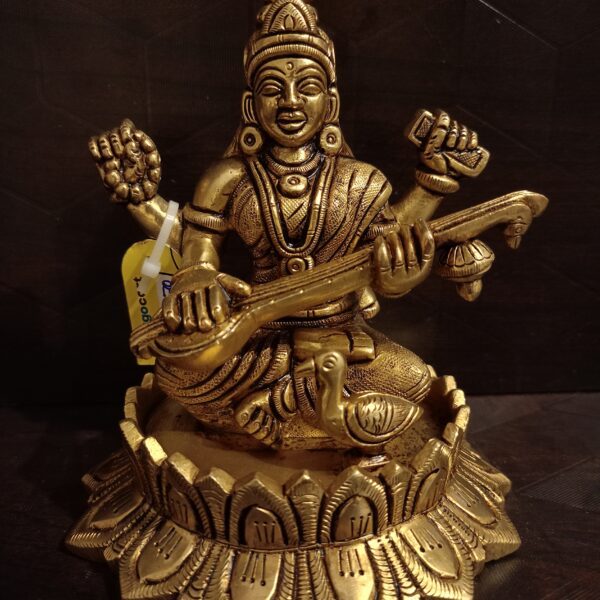 brass saraswathi sitting on lotus vgocart coimbatore india