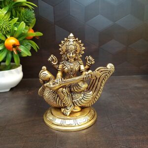 Brass Saraswathi Sitting on Annam Statue