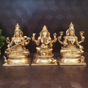 Bronze Lakshmi Ganesha And Saraswathi Set Statues