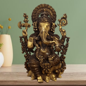 Brass Designer Ganesha Brown Finish Antique Statue