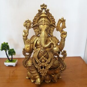 Brass Ganapthy Idol with Yellow Finish