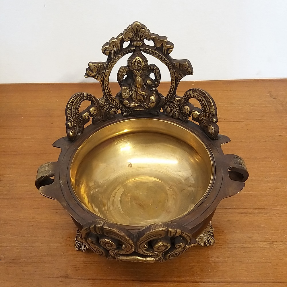 Brass Ganesha Uruli Colored- 7" - Image 3
