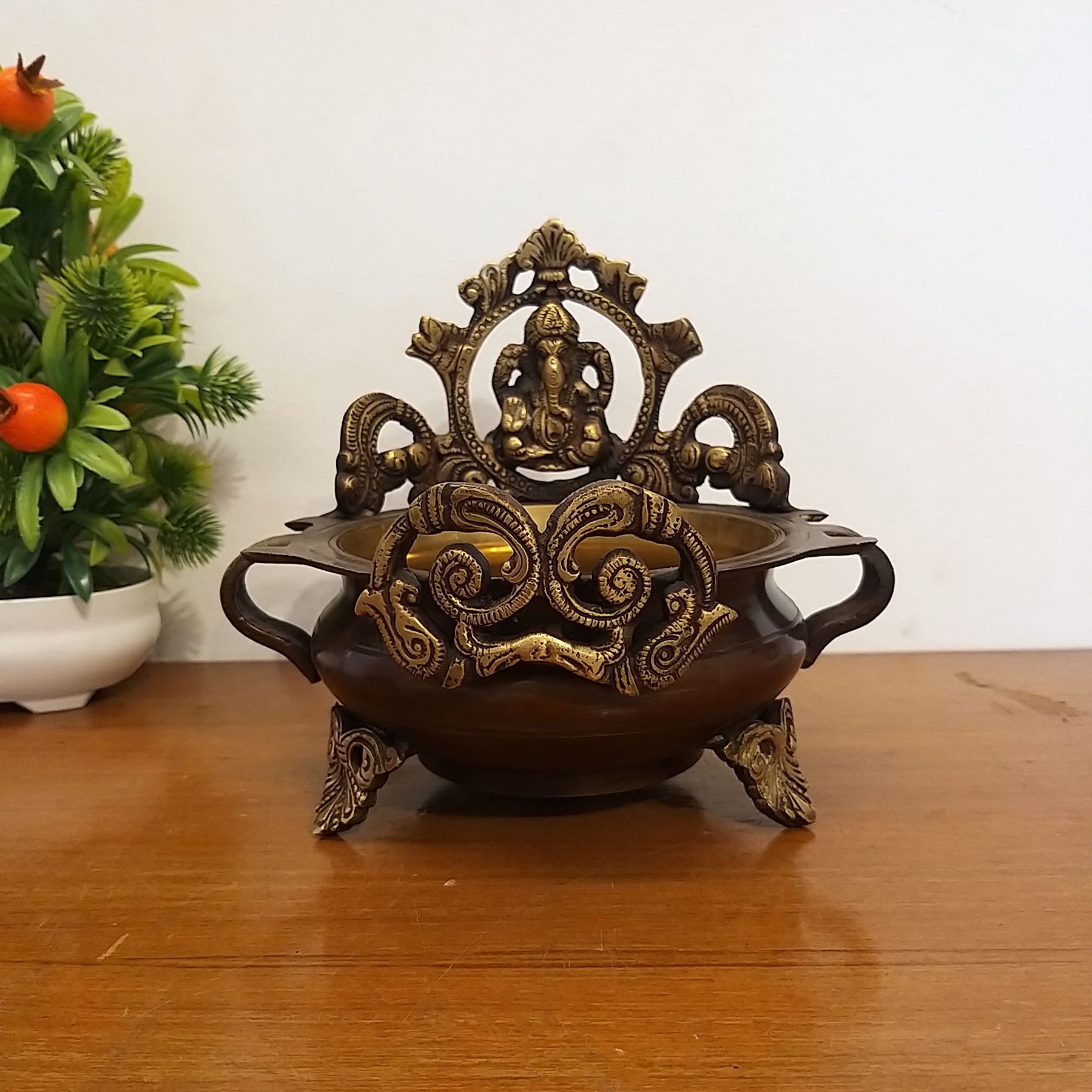 Brass Ganesha Uruli Colored- 7" - Image 2