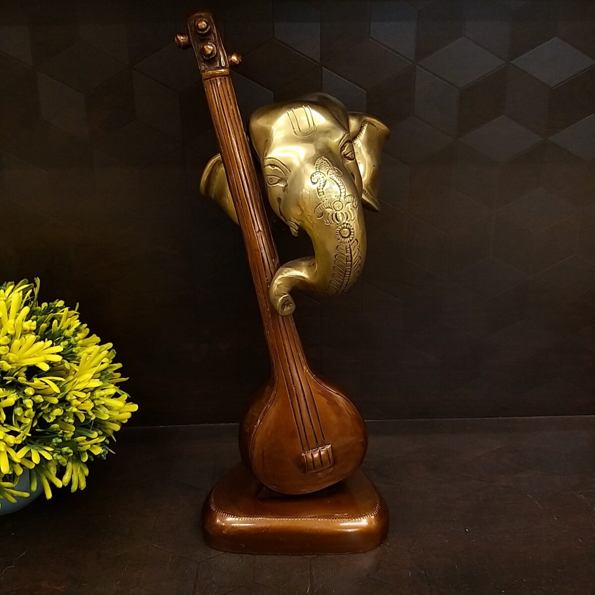 Brass Ganesha with Veena Colored Decor Idol