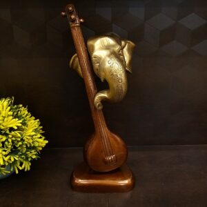Brass Ganesha with Veena Colored Decor Idol