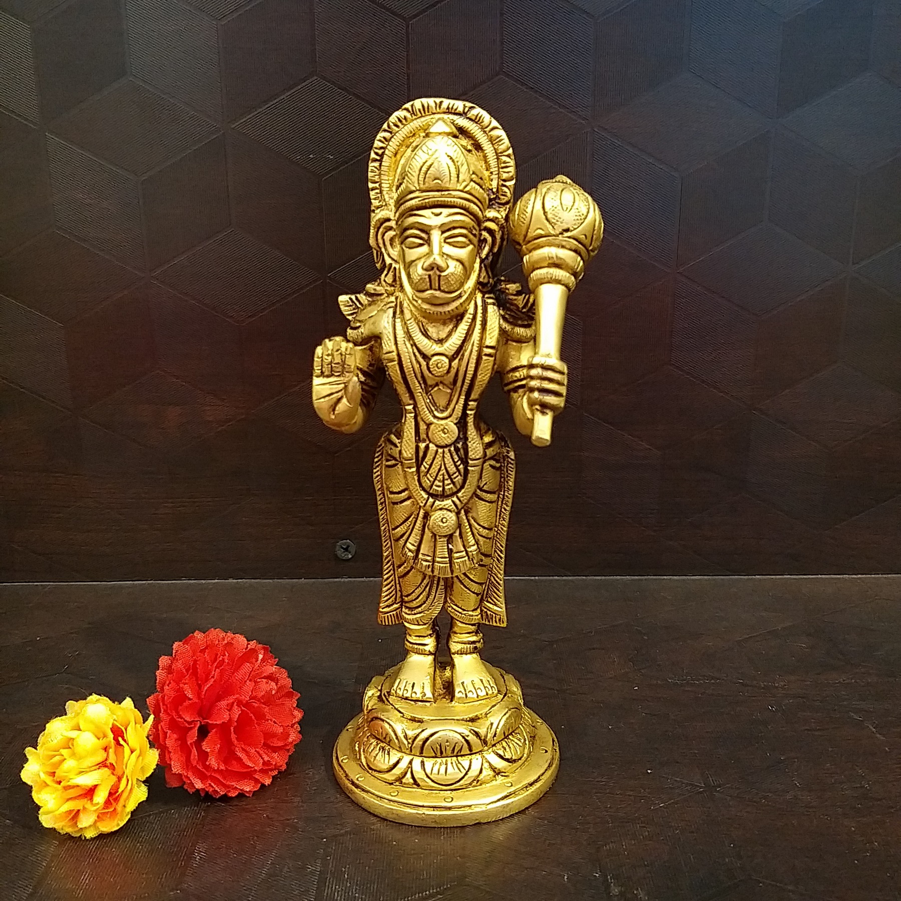 brass-hanuman-idol-small-home-decor-pooja-items-hindu-god-idols-gift-buy-online-india-10100 (1) Brass Hanuman Blessing Small Idol- 7" - Image 1