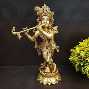 Brass Krishna On Lotus Base Idol