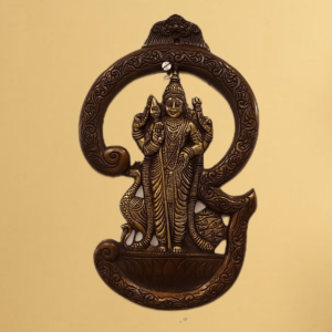 Brass Lord Karthikeya With Om Wall Hanging Idol