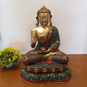 Brass Stone Buddha with Base Idol