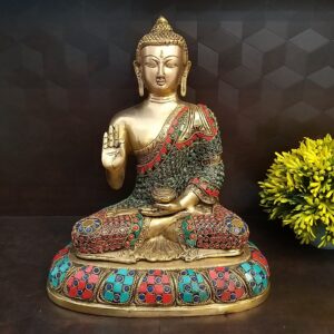 Brass Superfine Stone Blessing Buddha Small Idol on Designer Base