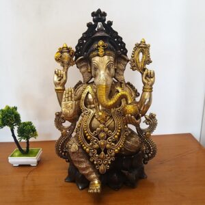 Brass Ganapati Statue with Three Tone Color Finish Idol