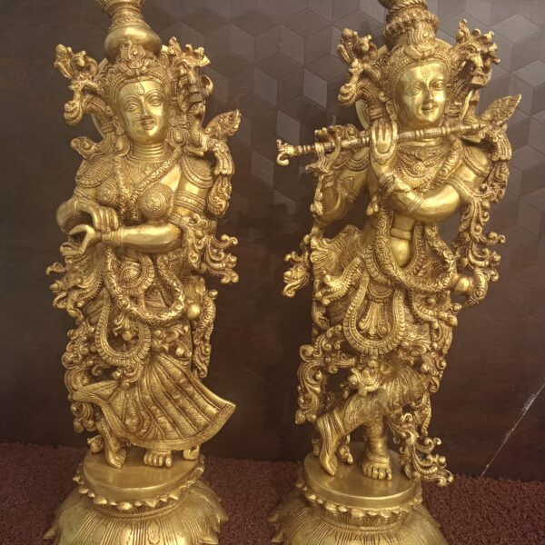 Brass Radha Krishna Golden Finish Pair Statue