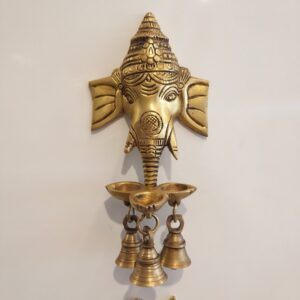 brass ganesha face with three bells wall hanging home decor pooja items hind god statues gift buy online india 6005
