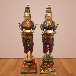 Brass Big Paavai Villakku Stone Finish Statue
