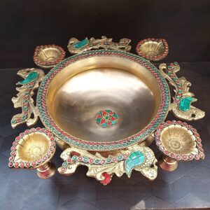 Brass Stone Uruli With Bell Large Idol