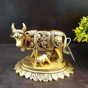Brass Gomatha with Krishna Portrait Idol