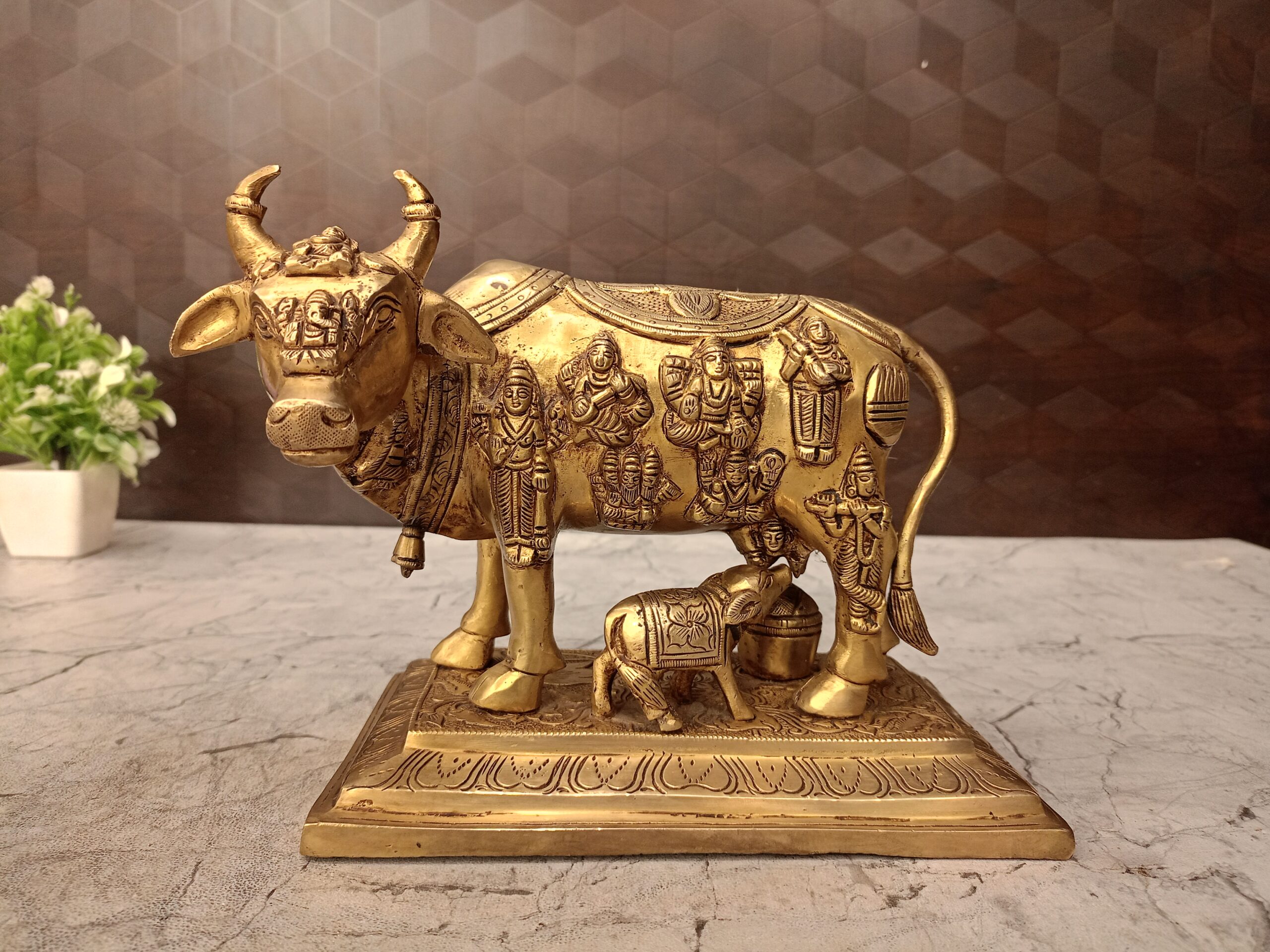 Brass Cow and Calf with Multi God Statue-6.5" 1 Brass cow and calf