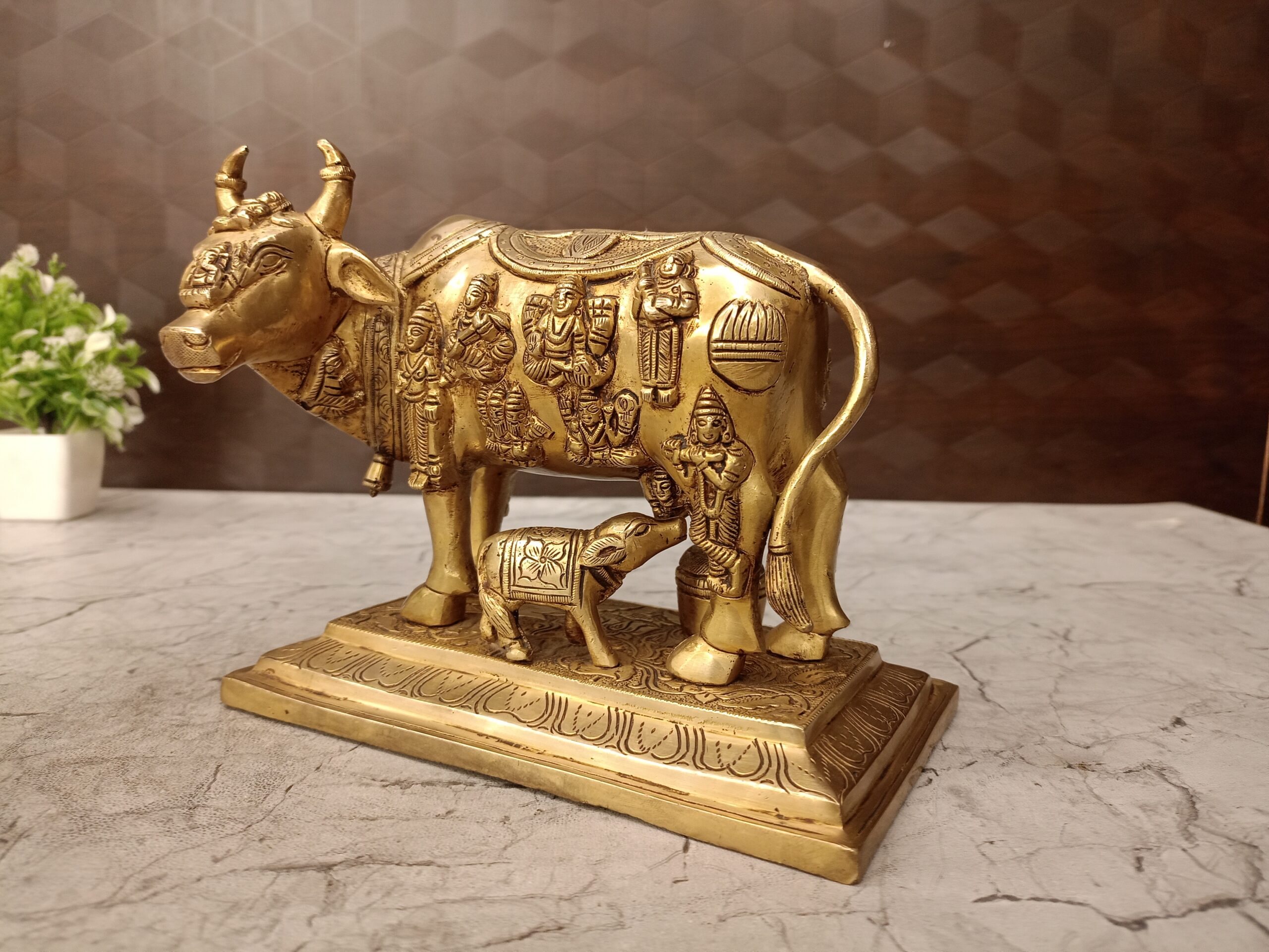 oplus_0 Brass Cow and Calf with Multi God Statue-6.5" - Image 4