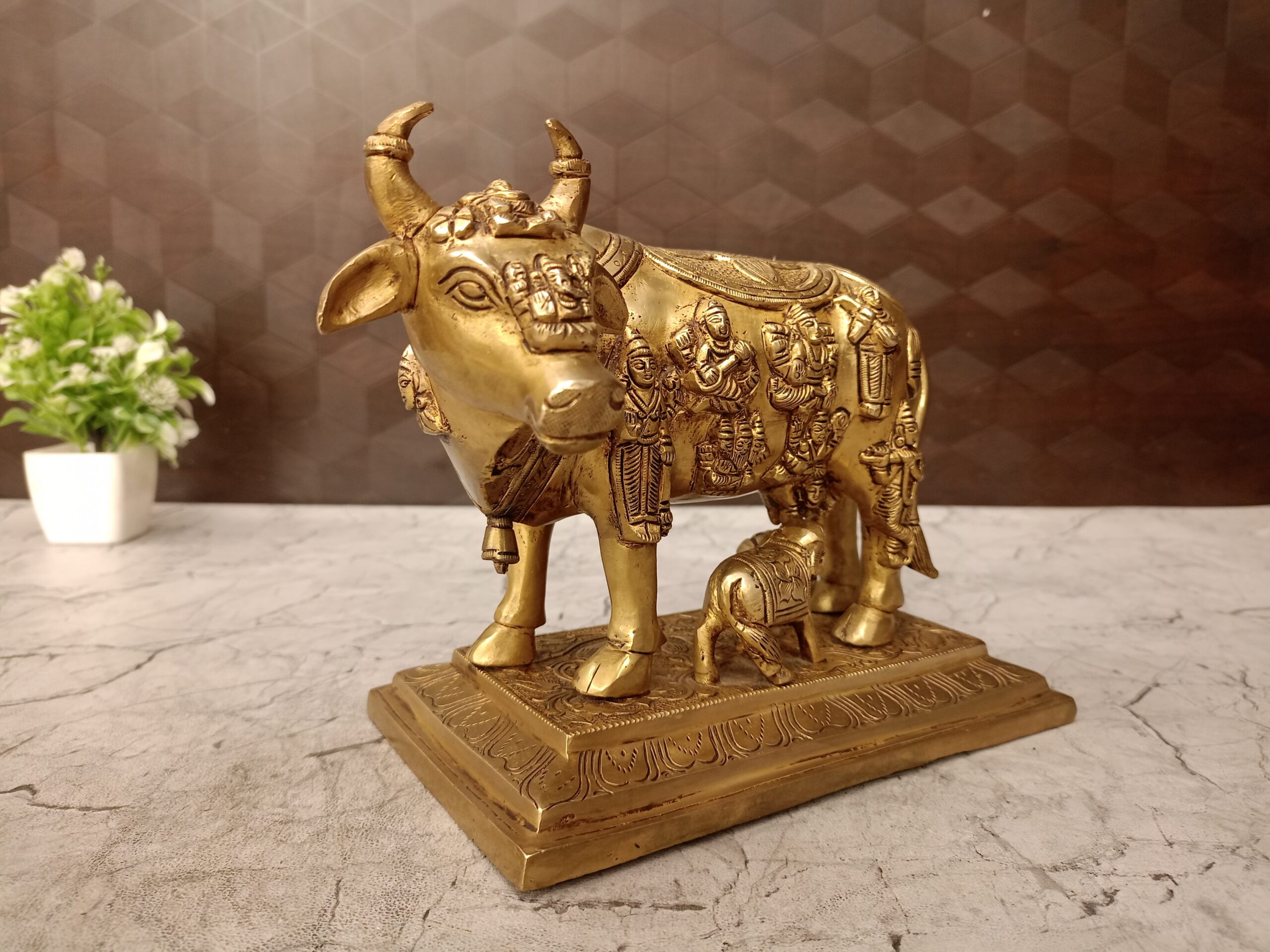oplus_0 Brass Cow and Calf with Multi God Statue-6.5" - Image 3
