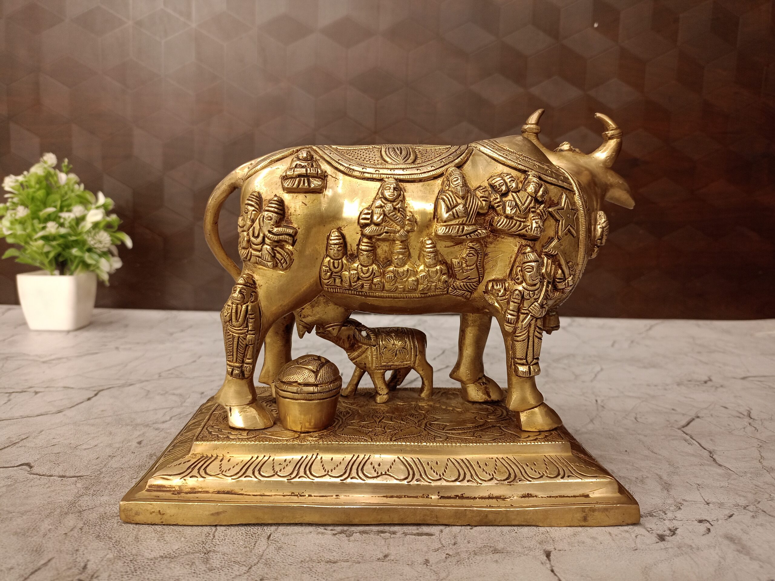 oplus_0 Brass Cow and Calf with Multi God Statue-6.5" - Image 2