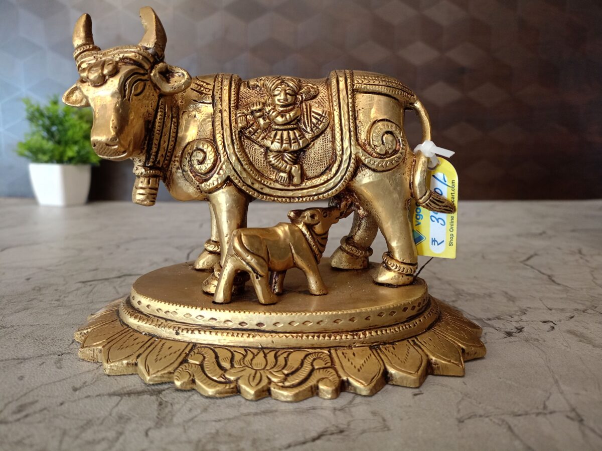 brass cow calf with radha rishna pooja gift vgocart coimbatore india scaled