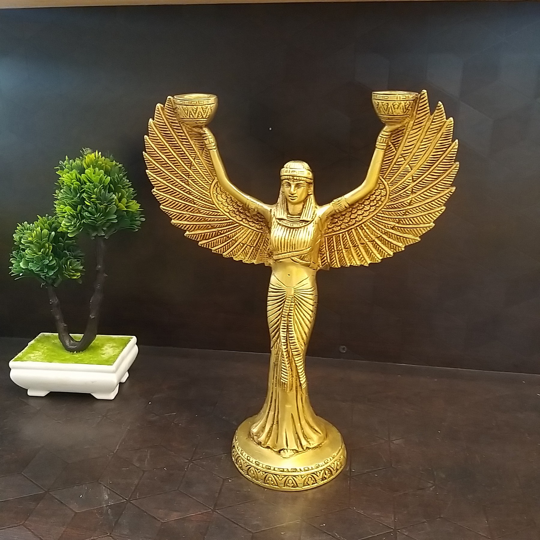 Brass-Egyptian-Statue-of-Goddess-ISIS-with-Candle -Holder-home-decor-pooja-items-hindu-god-statues-buy-online-india-10198 Brass Egyptian decorative lady (Pair)- 11.5" - Image 1