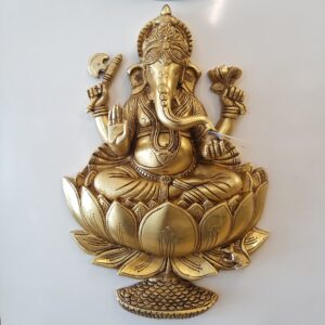 Brass Ganesha Wall Hanging with Lotus Design Big Idol