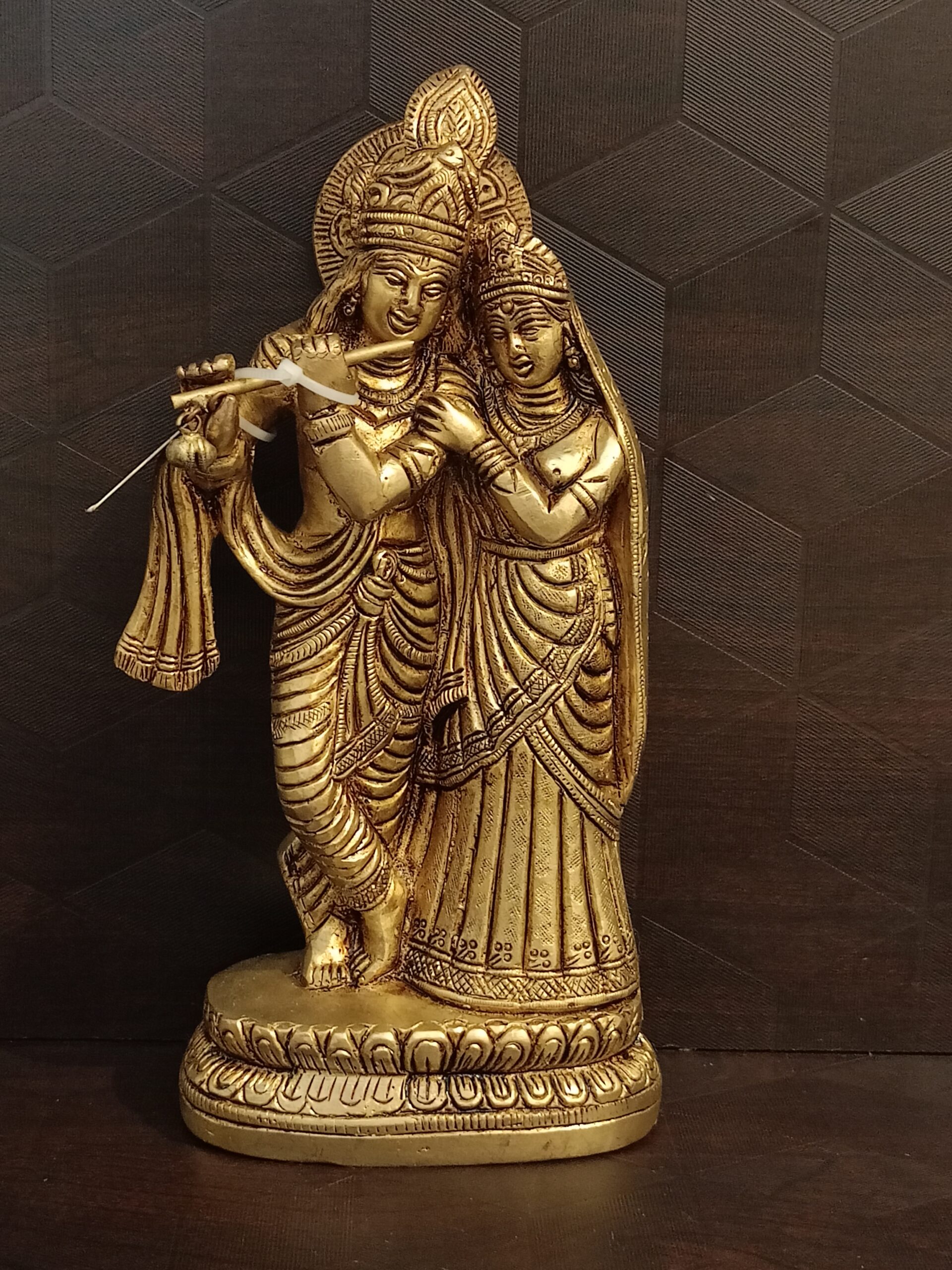 Brass Radha Krishna Idol on Lotus base Big Showpiece - 8.5" 1 Brass Radha Krishna Idol on Lotus base Big Showpiece