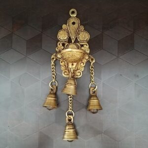 Brass Diya With Three bells Wall Hanging