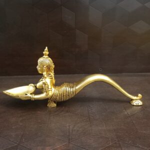 Brass Fish Designer Diya With Handle Pooja Idol